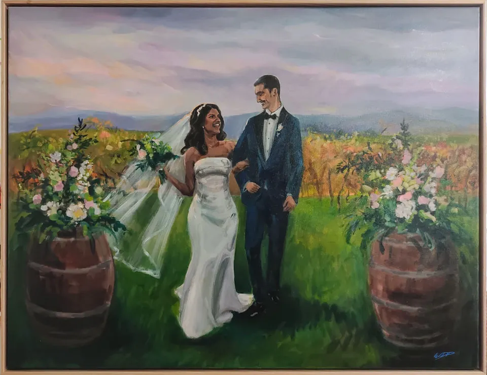 Painting of a couple at a Melbourne winery