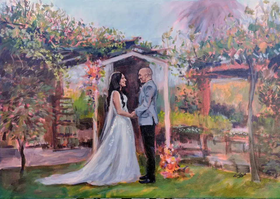 Painting of a couple in a Melbourne plant nursery